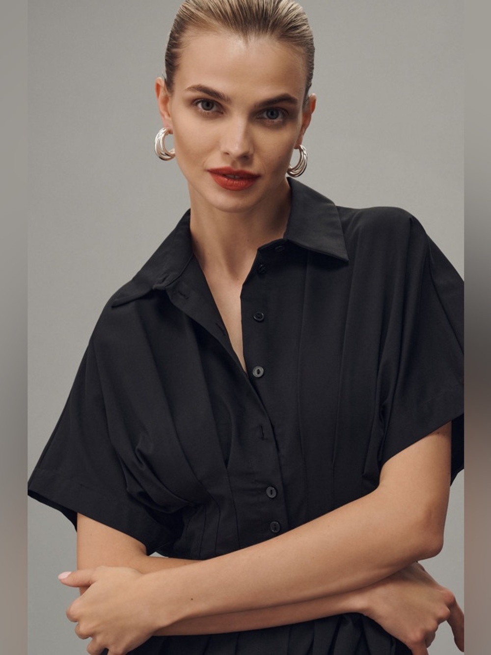 Anthropologie Tobie Black Button Front Midi Dress with Short Sleeves size small - Picture 4 of 15
